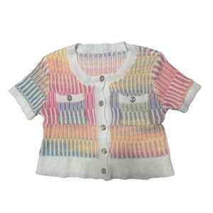 Multicolor Striped Short Sleeve Cardigan